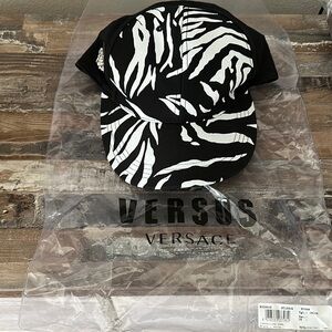 Versus Versace Zebra Print Cap in Black and White